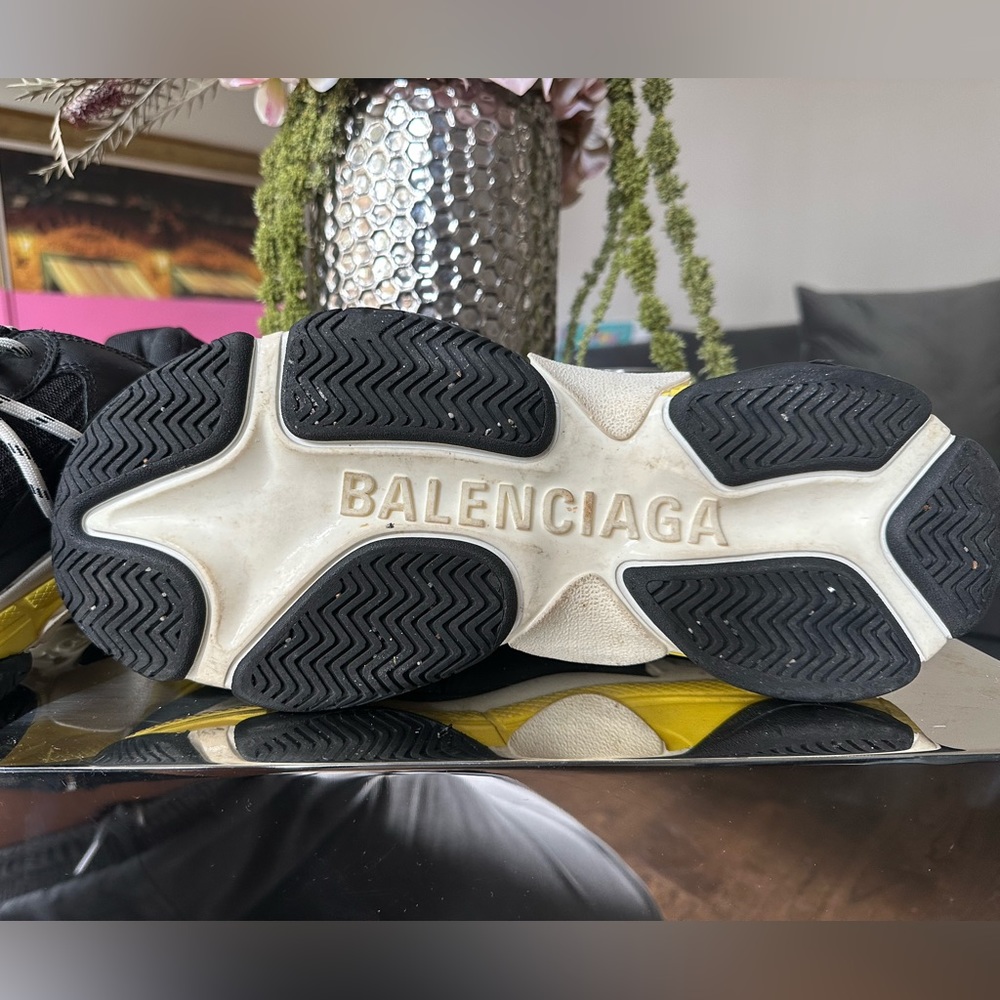 BALENCIAGA, Fabric Mesh Mens Triple S Sneakers 40 Black Yellow - Picture 8 of 9